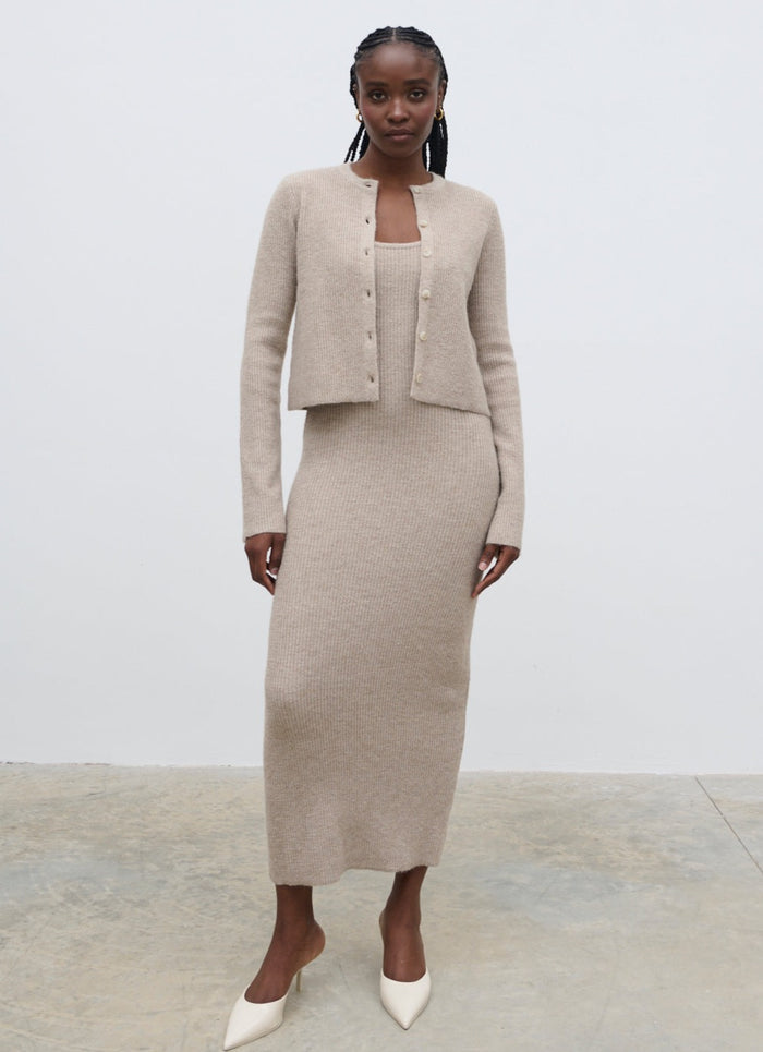 Ayo Is 5'9" & Wears Size UK S|Winnie Slim Fit Knit Cardigan - Beige