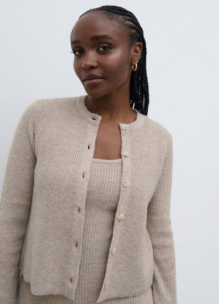 Ayo Is 5'9" & Wears Size UK S|Winnie Slim Fit Knit Cardigan - Beige
