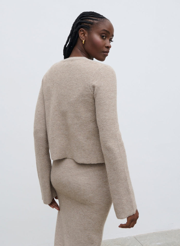 Ayo Is 5'9" & Wears Size UK S|Winnie Slim Fit Knit Cardigan - Beige