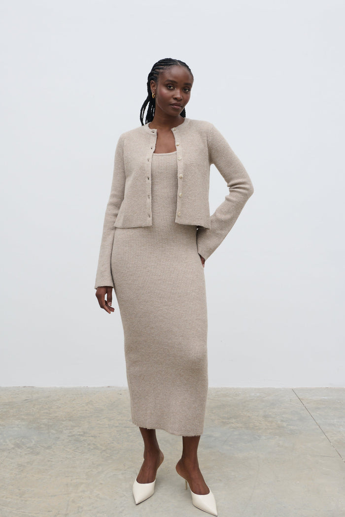 Ayo Is 5'9" & Wears Size UK S|Winnie Slim Fit Knit Cardigan - Beige