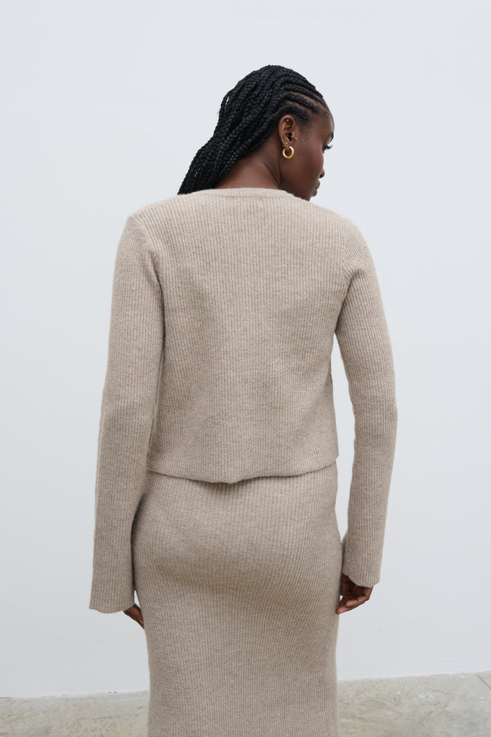 Ayo Is 5'9" & Wears Size UK S|Winnie Slim Fit Knit Cardigan - Beige