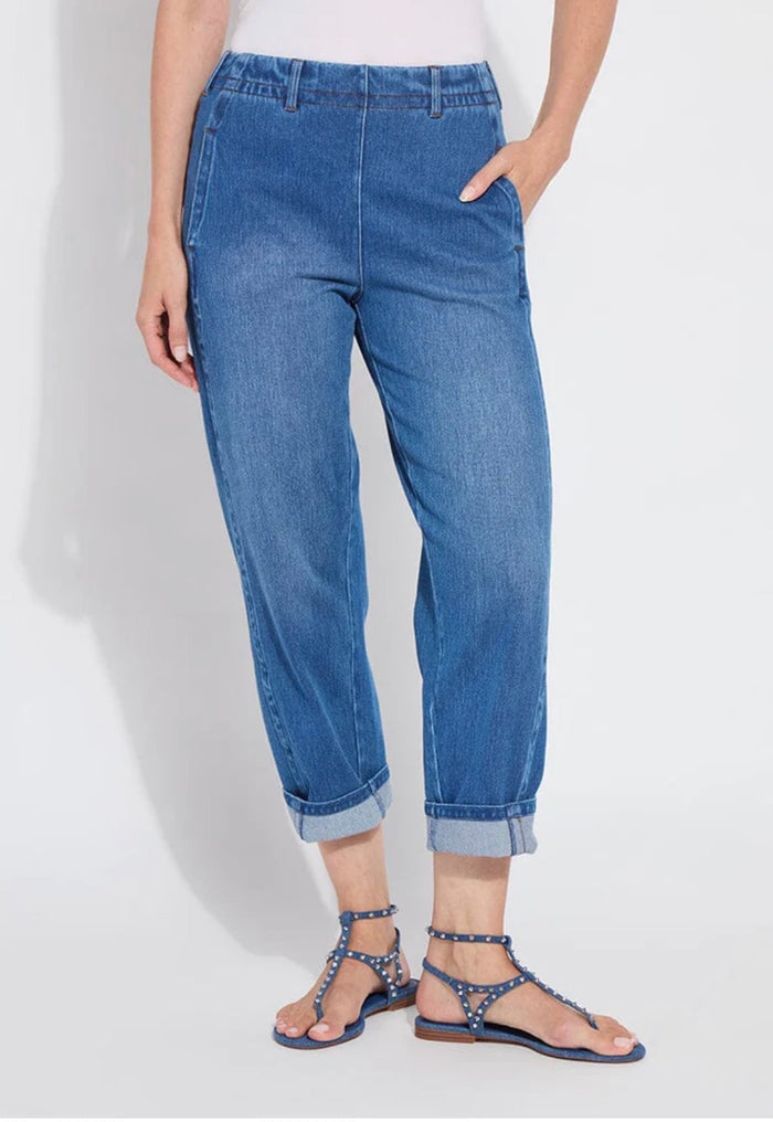 Lyssé Winslet Cuffed Barrel Crop Denim Mid Wash