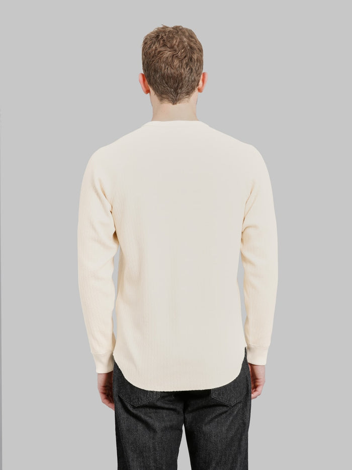 Wonder Looper Cashmere Blend Honeycomb Henley Ecru back fit