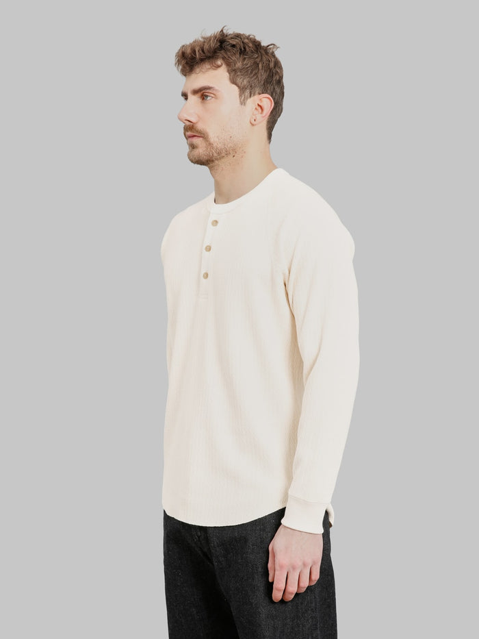 Wonder Looper Cashmere Blend Honeycomb Henley Ecru side look