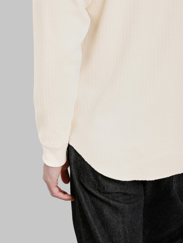 Wonder Looper Cashmere Blend Honeycomb Henley Ecru hem