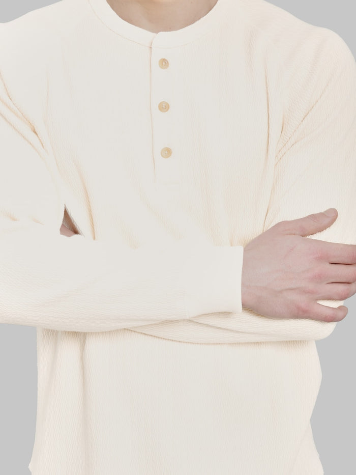 Wonder Looper Cashmere Blend Honeycomb Henley Ecru sleeves