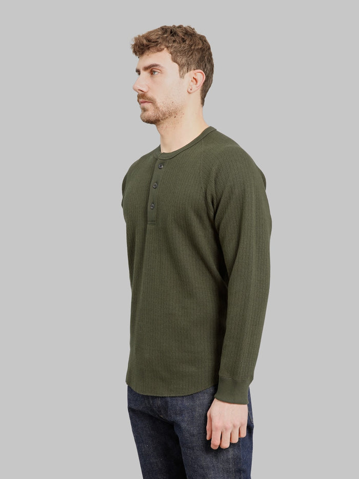 Wonder Looper Cashmere Blend Honeycomb Henley Khaki side