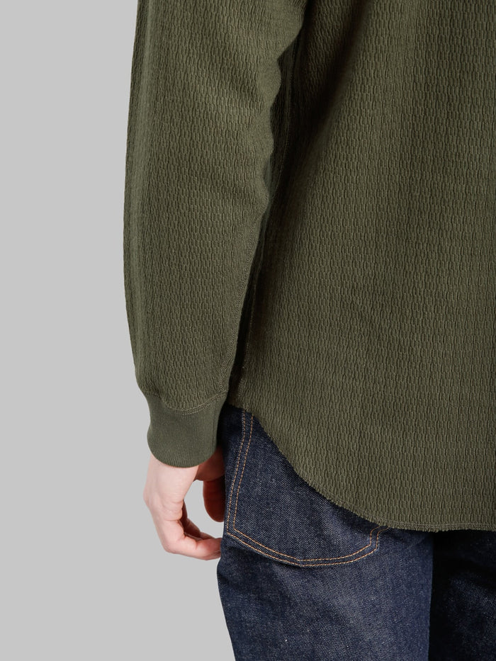 Wonder Looper Cashmere Blend Honeycomb Henley Khaki hem