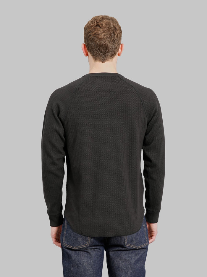 Wonder Looper Cashmere Blend Honeycomb Henley Sumi Black back look
