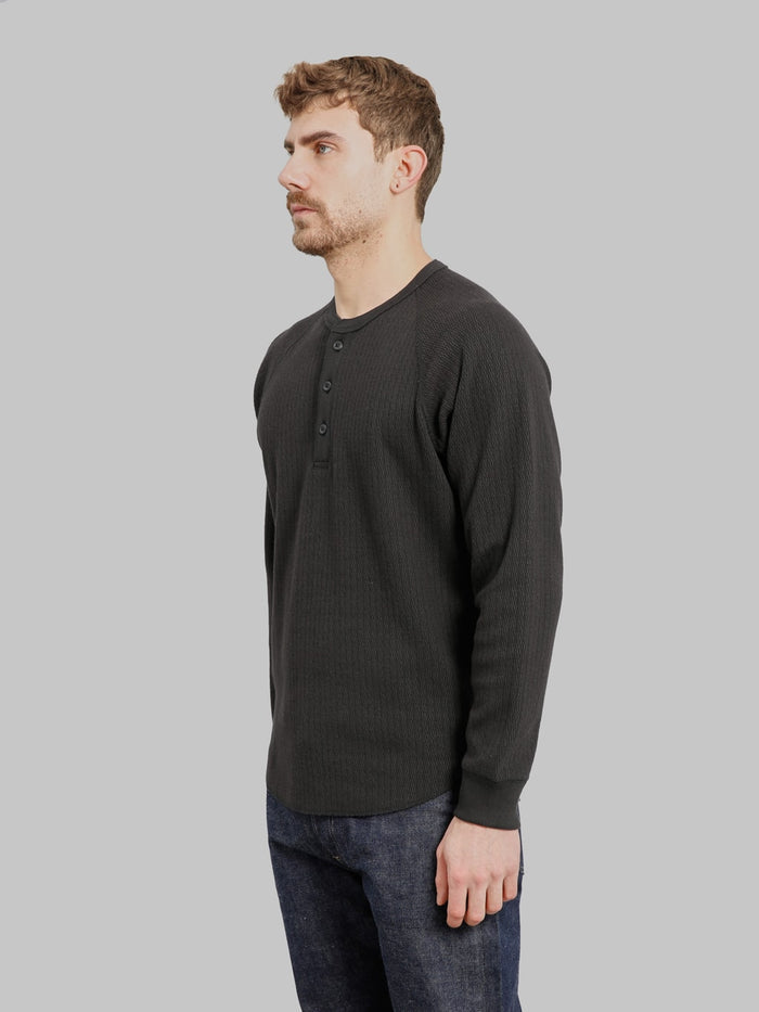 Wonder Looper Cashmere Blend Honeycomb Henley Sumi Black side