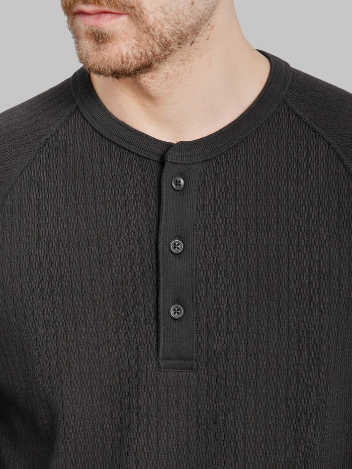 Wonder Looper Cashmere Blend Honeycomb Henley Sumi Black chest  buttons