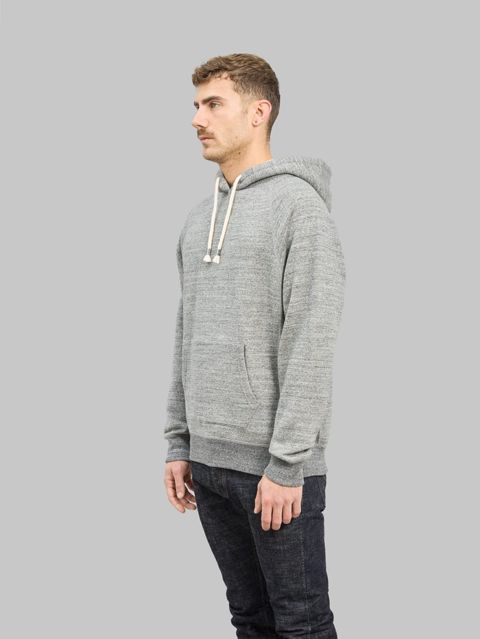 wonder looper pullover hoodie fleeced foxfibre charcoal model side look