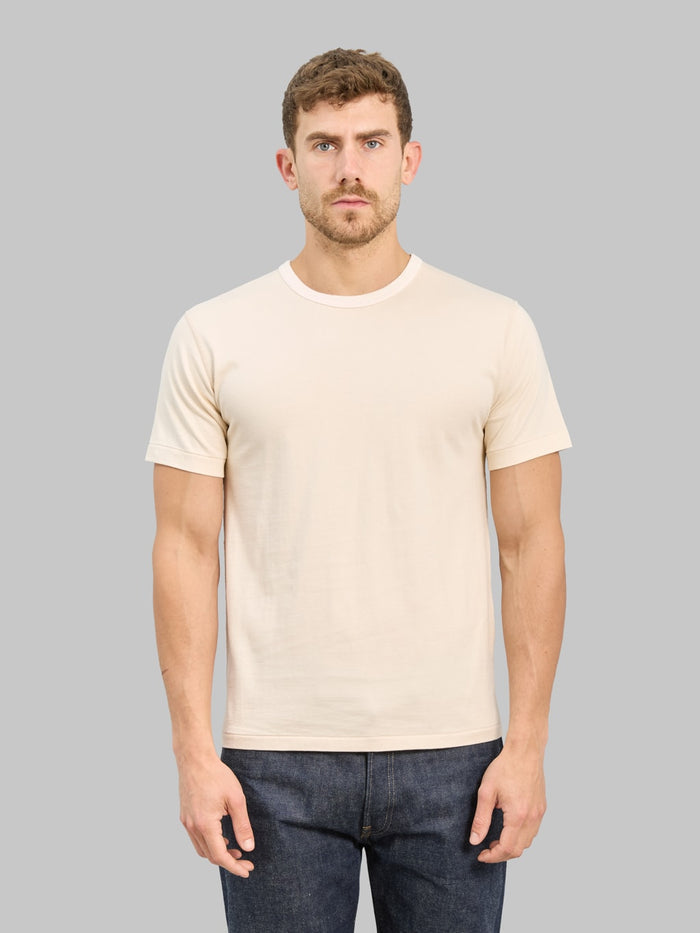 Wonder Looper Ultimate Pima Tsuriami Crewneck TShirt Ecru front fit
