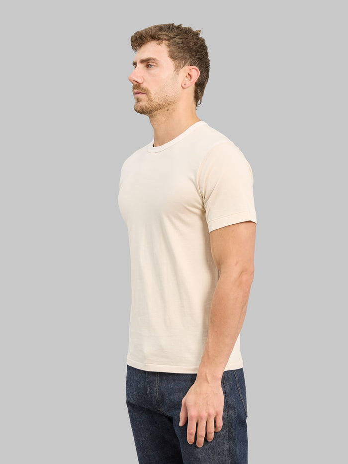 Wonder Looper Ultimate Pima Tsuriami Crewneck TShirt Ecru side fit