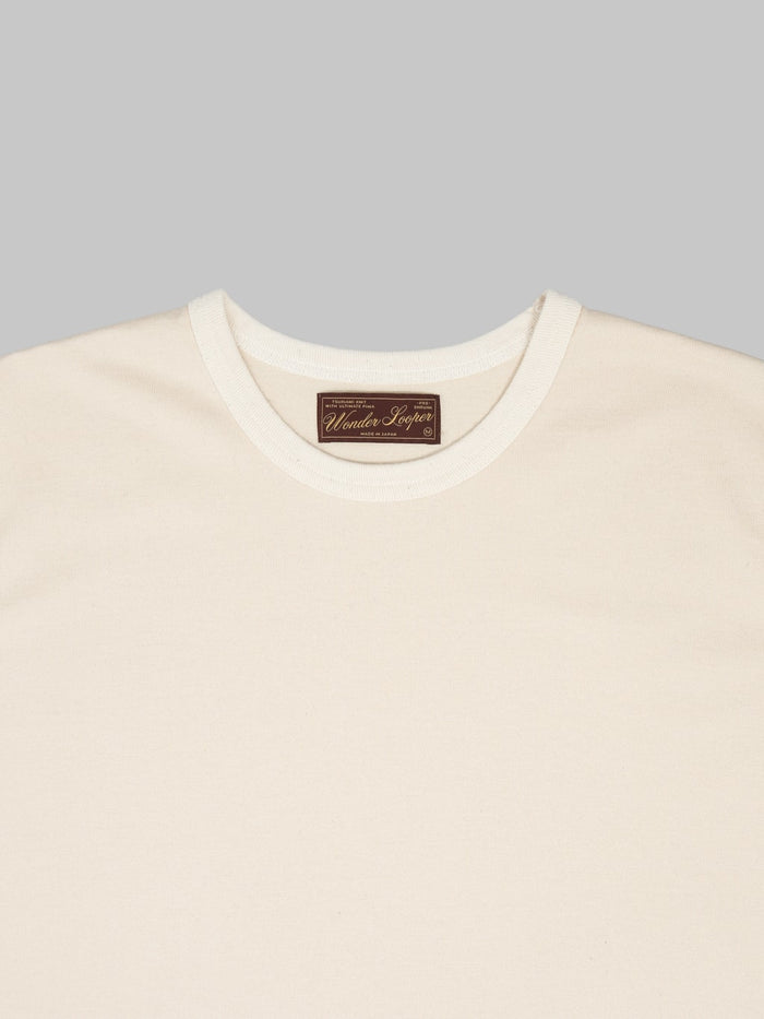Wonder Looper Ultimate Pima Tsuriami Crewneck TShirt Ecru collar