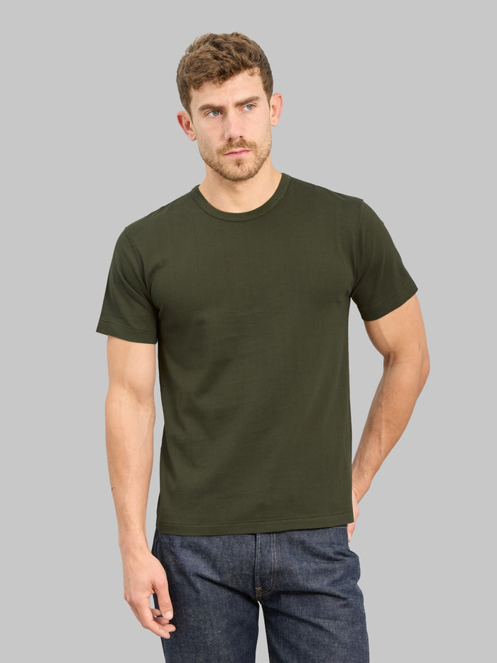 Wonder Looper Ultimate Pima Tsuriami Crewneck TShirt Khaki front fit