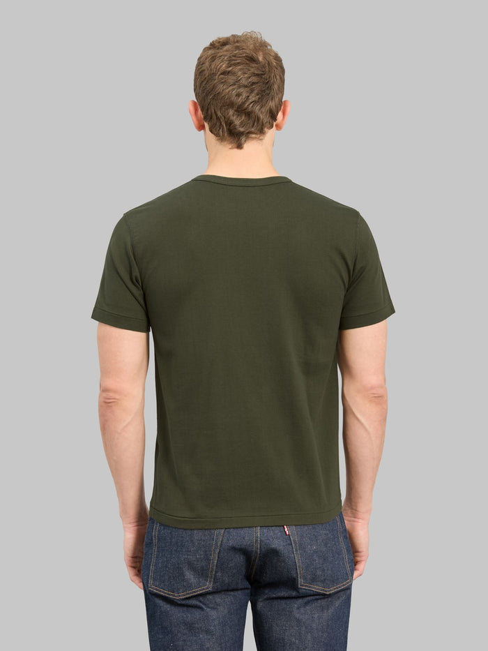 Wonder Looper Ultimate Pima Tsuriami Crewneck TShirt Khaki back fit