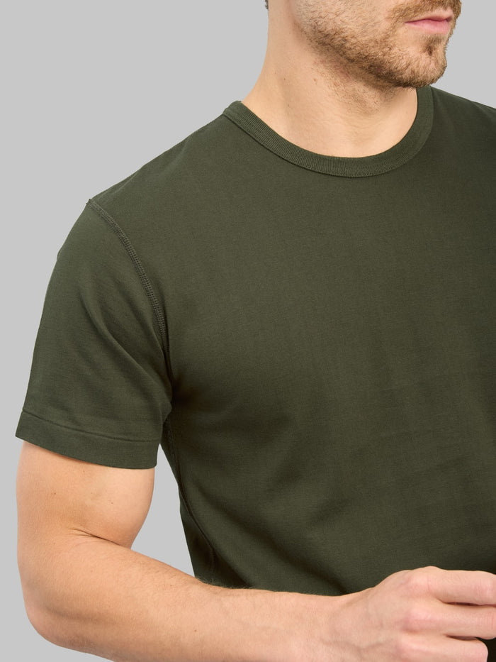 Wonder Looper Ultimate Pima Tsuriami Crewneck TShirt Khaki sleeve