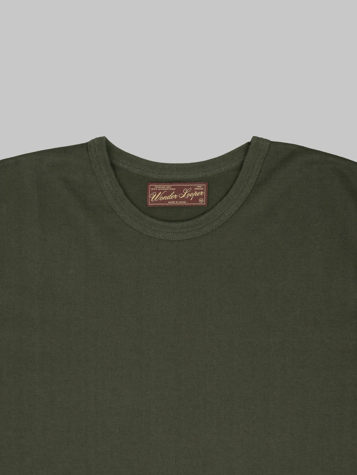 Wonder Looper Ultimate Pima Tsuriami Crewneck TShirt Khaki collar