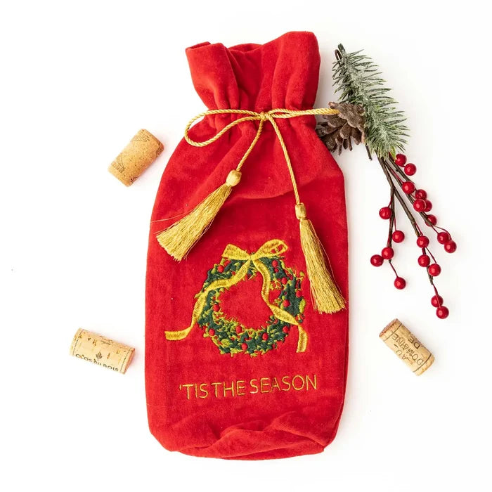 Wreath Embroidered Wine Bag