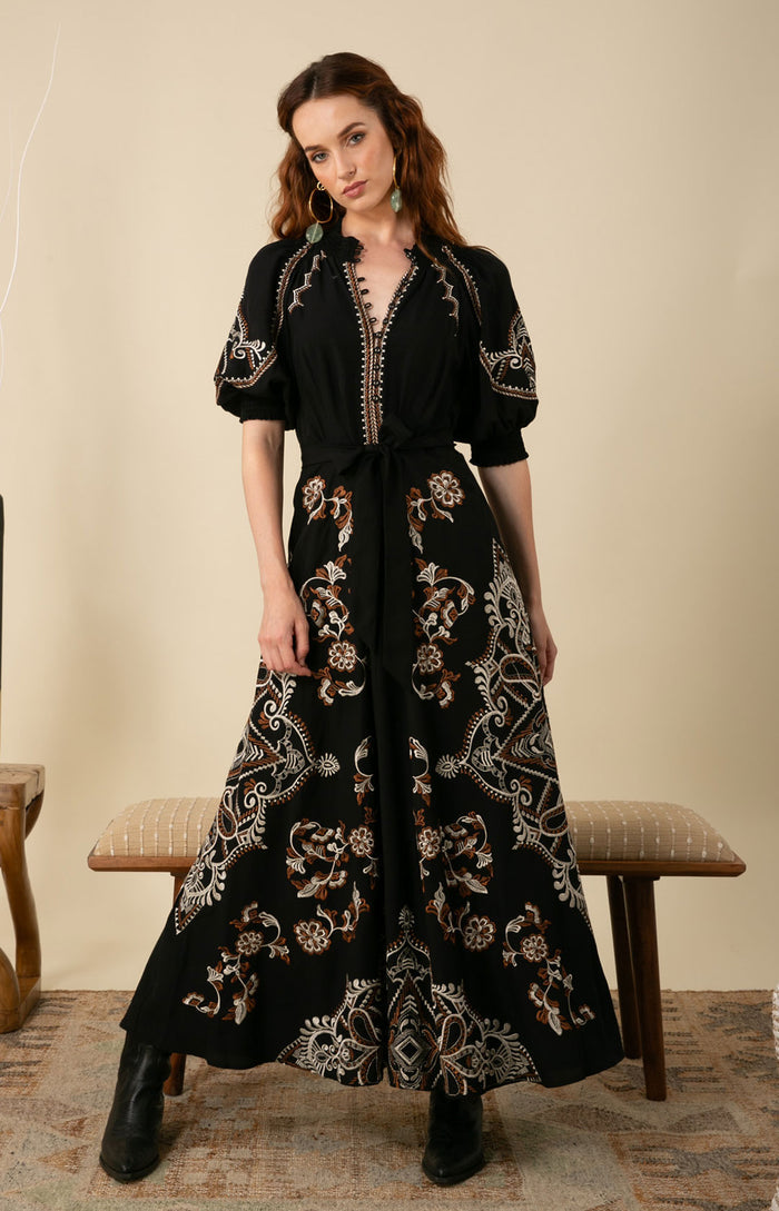 Wynter Embroidered Dress, color_black