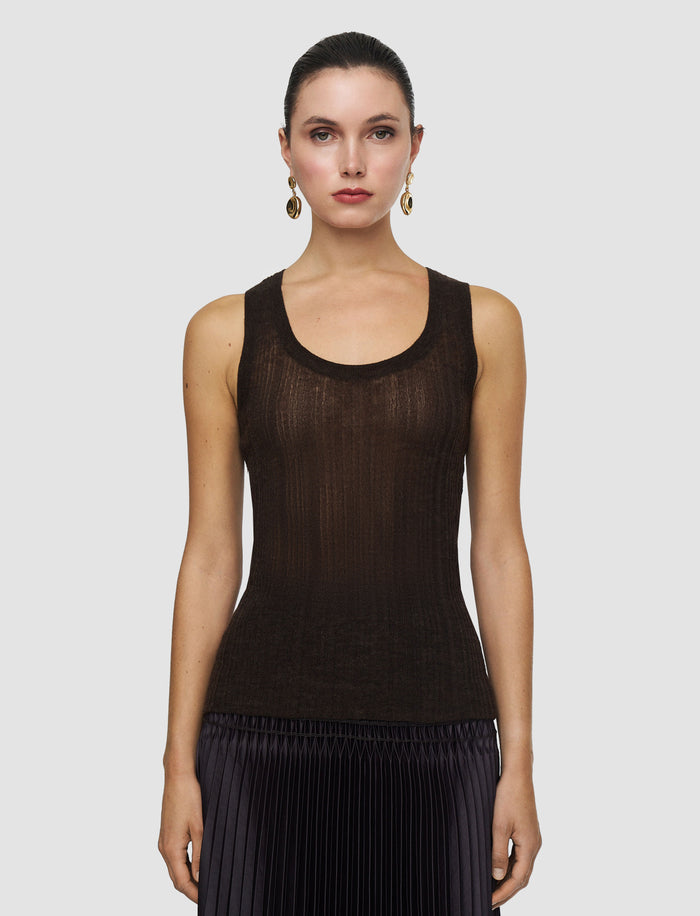 Brown Ycaza Sheer Wool Rib Vest - Joseph