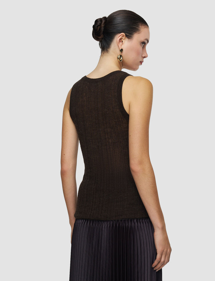 Brown Ycaza Sheer Wool Rib Vest - Joseph