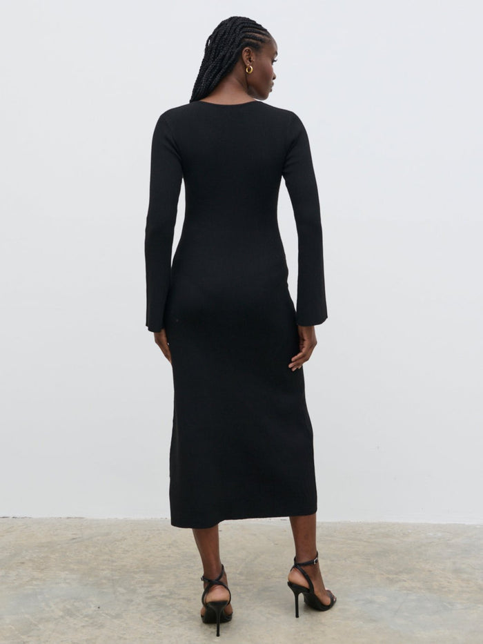 Ayo Is 5'9" & Wears Size UK S|Zahra Cut Out Knit Midaxi Dress - Black