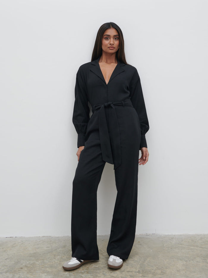 Sachi Is 5’7” & Wears Size UK 8|Zara Belted Jumpsuit - Black