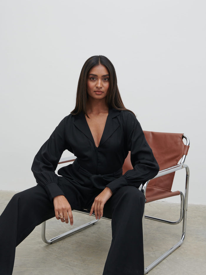 Sachi Is 5’7” & Wears Size UK 8|Zara Belted Jumpsuit - Black