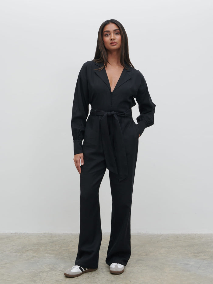 Sachi Is 5’7” & Wears Size UK 8|Zara Belted Jumpsuit - Black