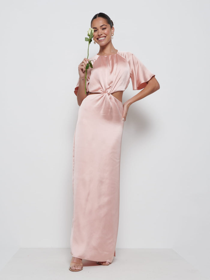 Elissa Is 5'8.5" & Wears Size UK 8|Zara Twist Knot Bridesmaid Dress - Blush