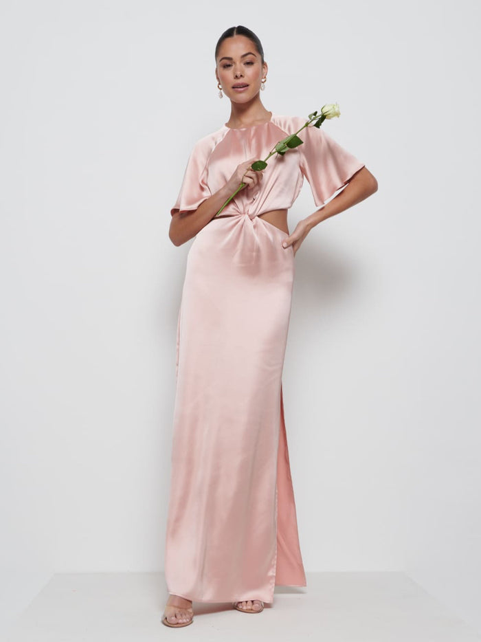 Elissa Is 5'8.5" & Wears Size UK 8|Zara Twist Knot Bridesmaid Dress - Blush