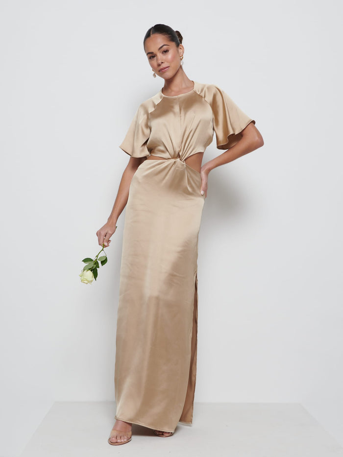 Elissa Is 5'8.5" & Wears Size UK 8|Zara Twist Knot Bridesmaid Dress - Bronze