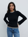 Lygia Is 5'9" & Wears Size UK S|Zella Contrast Knit Top - Black and Cream